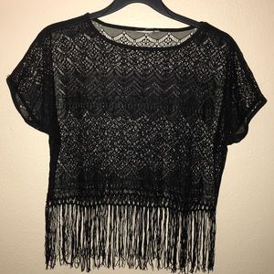 Black M tribal cut out crop too w/tassel bottom